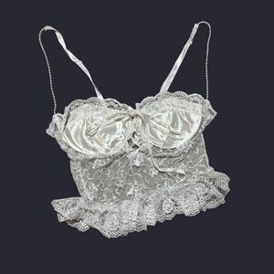 Vintage Fredrick’s of Hollywood white lace lingerie corset top beaded fairycore
